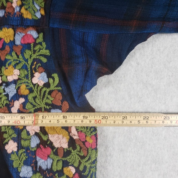 Sister Mary Karmen Embroidered Plaid Midi Dress Blue Boho  Craft L Viscose Midi - Picture 3 of 12